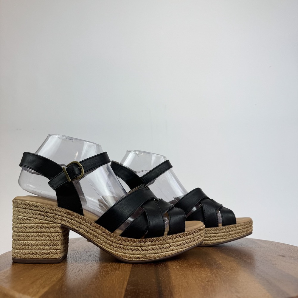 New Womens Boc Melodie Black Faux Leather Platform Strappy Sandals‎ Size 10 NWOB